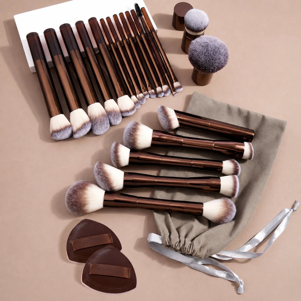 LUXEBLEND 23-Pc Makeup Brush Set | Velvet Bag & Puffs Makeup Brush Set QXL