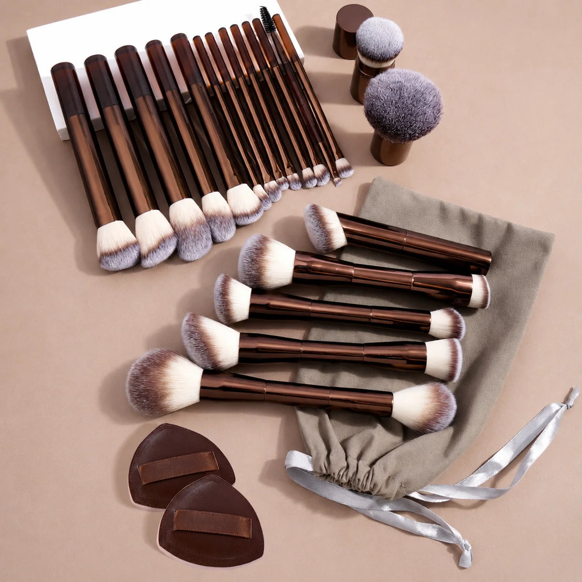 LUXEBLEND 23-Pc Makeup Brush Set | Velvet Bag & Puffs Makeup Brush Set QXL