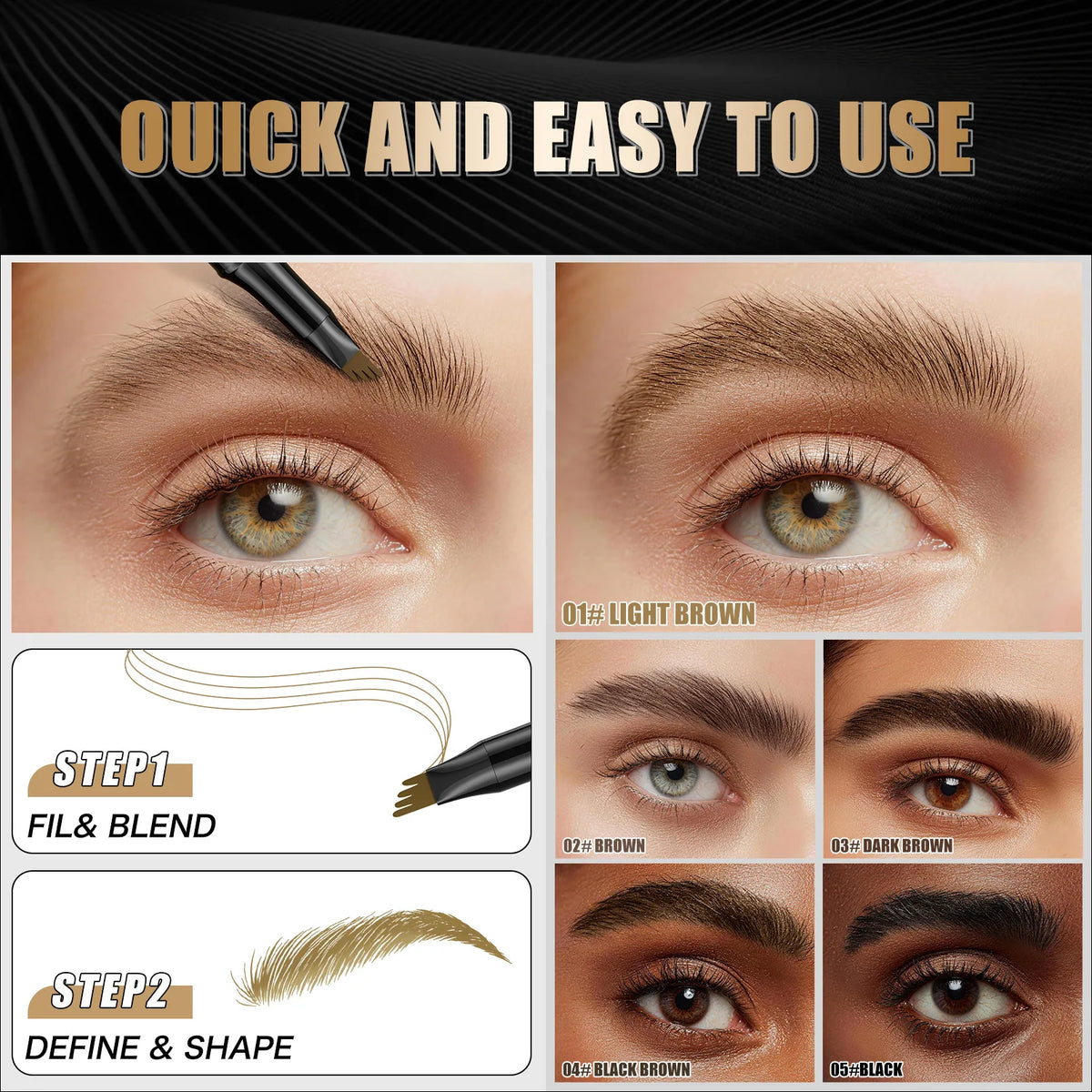 Four-Claw Liquid Eyebrow Pencil – Waterproof Hair-Stroke Brows Liquid Eyebrow Pencil QXL