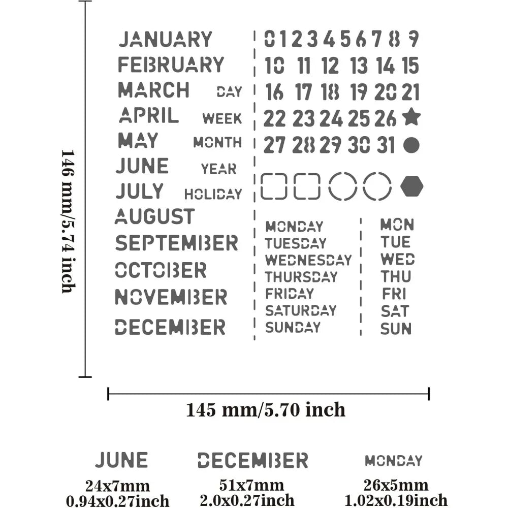 6x6" Stainless Steel Calendar Stencil | Journal & DIY Craft Craft Stencil Template QXL AECH04-11719