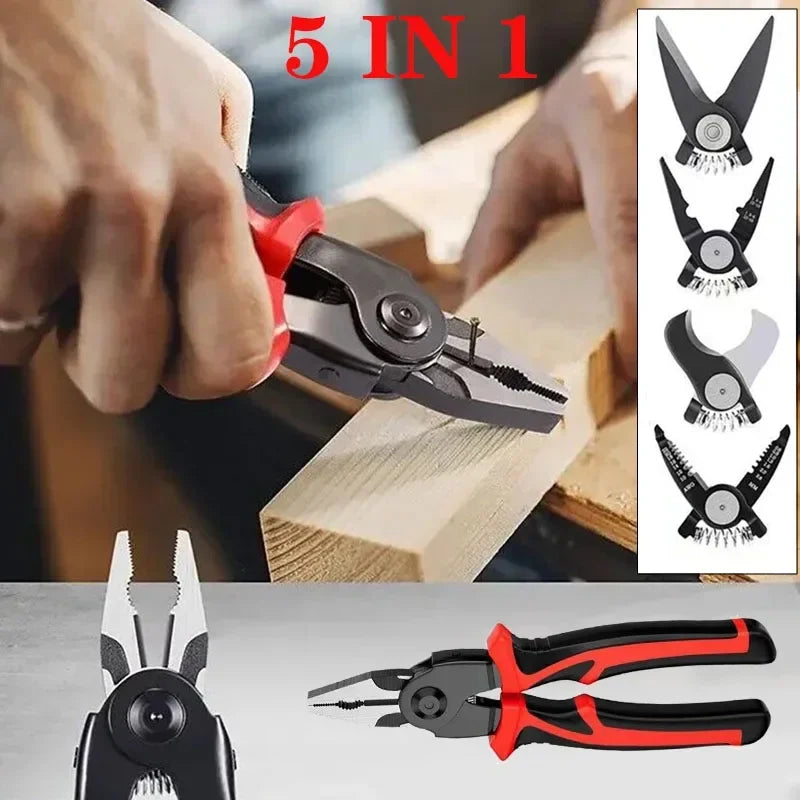 5-in-1 Interchangeable Head Pliers Set | Wire Stripper & Crimper Interchangeable Pliers Set QXL