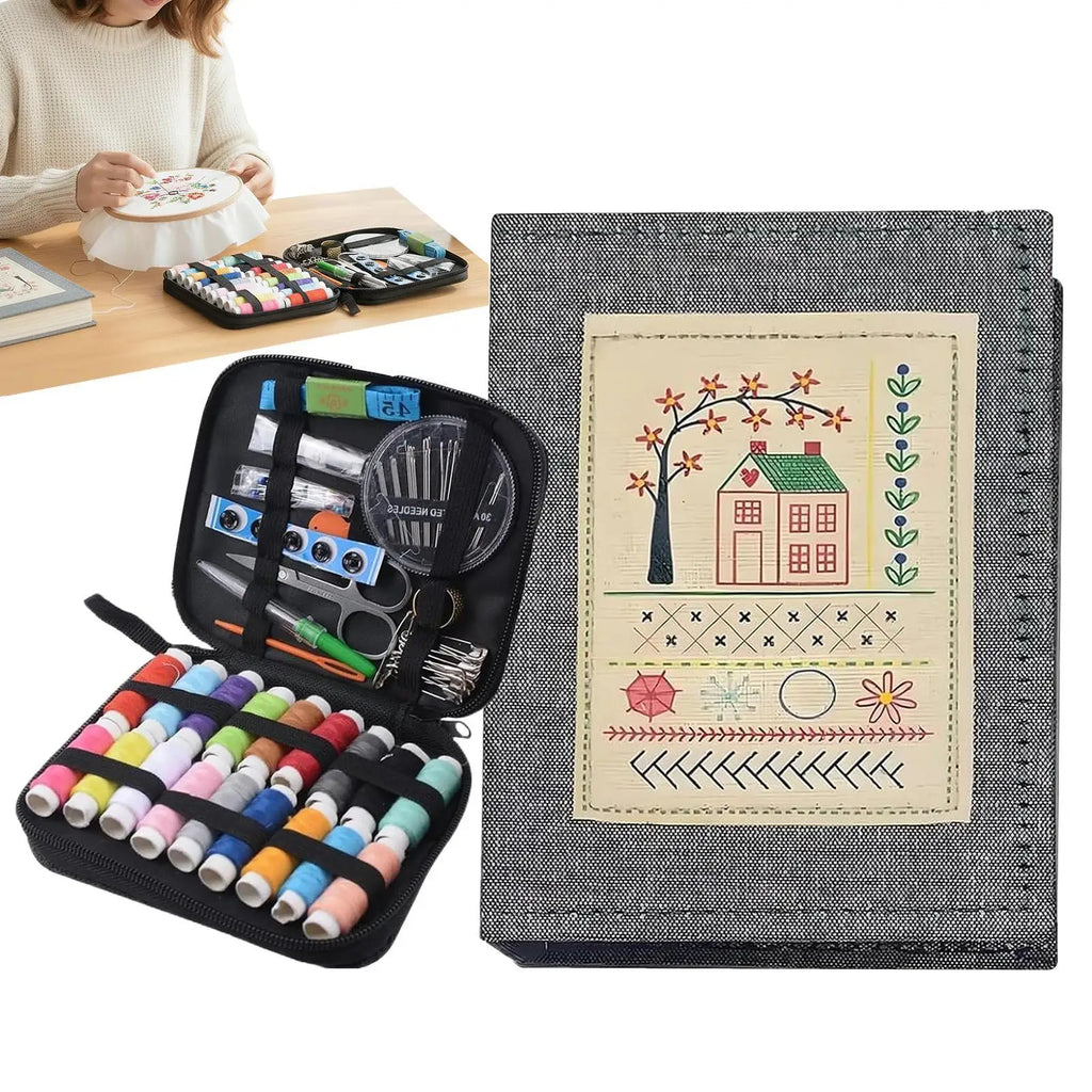 Embroidery Stitches Book Kit | Hoop, Threads & Needle Tools Embroidery Craft Kit QXL