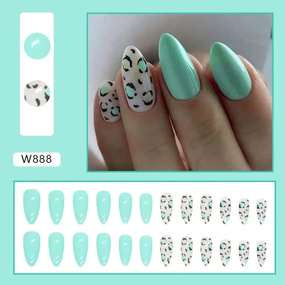 Long Almond Press-On Nails – French Leopard Purple | 24 Pcs Press-On False Nails QXL