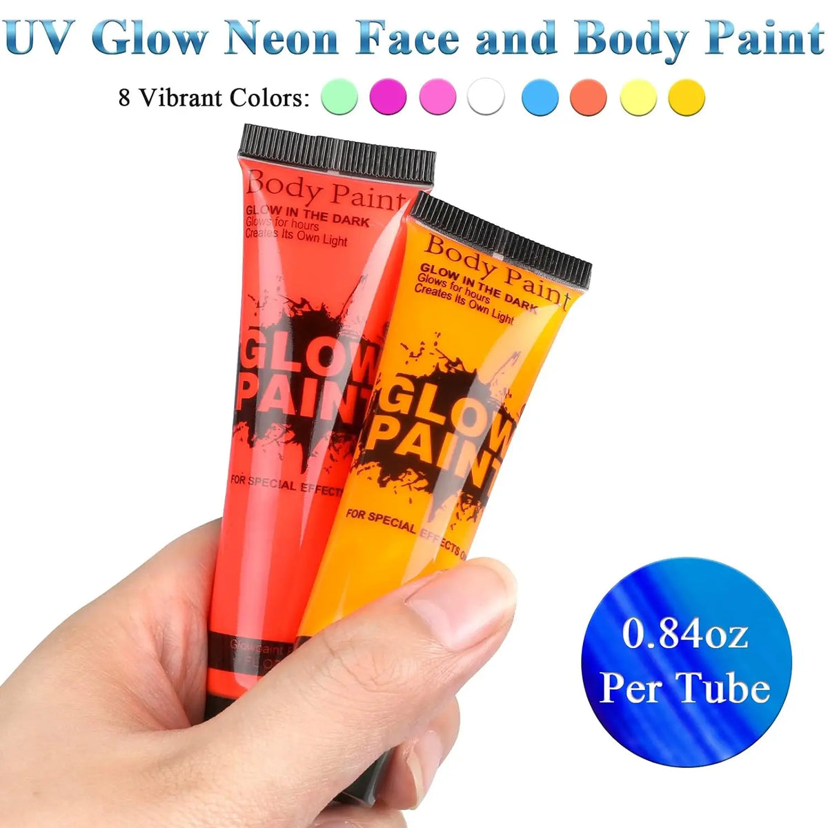 UV Neon Glow Body & Face Paint Set – 8 Tubes + Brushes UV Body Paint Set QXL