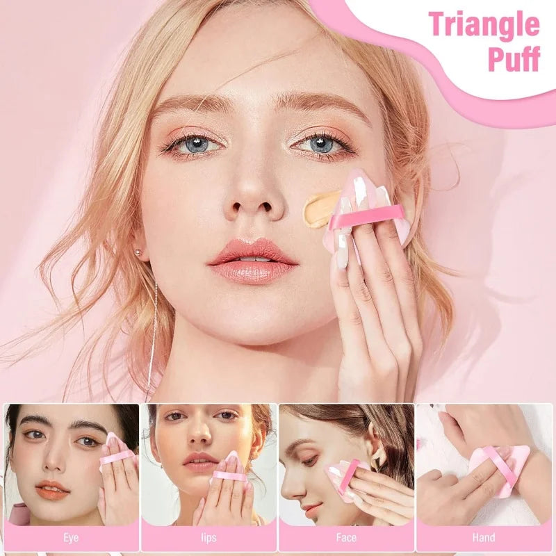 10-Pack Triangle Velour Powder Puffs | Loose & Setting Powder Makeup Powder Puff QXL