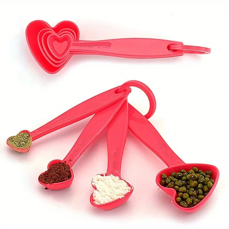 4-Piece Heart Shaped Measuring Cups & Spoon Set Measuring Cup Set QXL