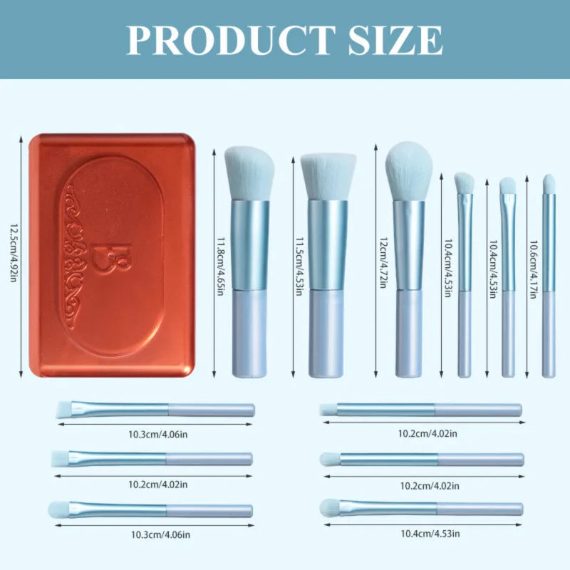 12-Piece Blue Mini Travel Makeup Brush Set for Beginners Makeup Brush Set QXL