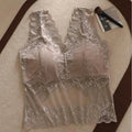 Women's Lace V-Neck Camisole Top with Built-In Bra Pads Lace Camisole Top QXL 2385GRAY 1XL
