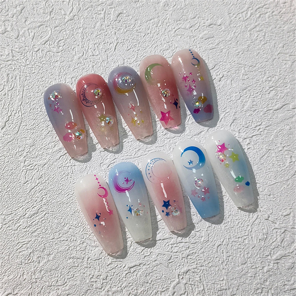 5D Jelly Star Moon Nail Stickers | Kawaii Gradient Nail Decals Nail Art Stickers QXL