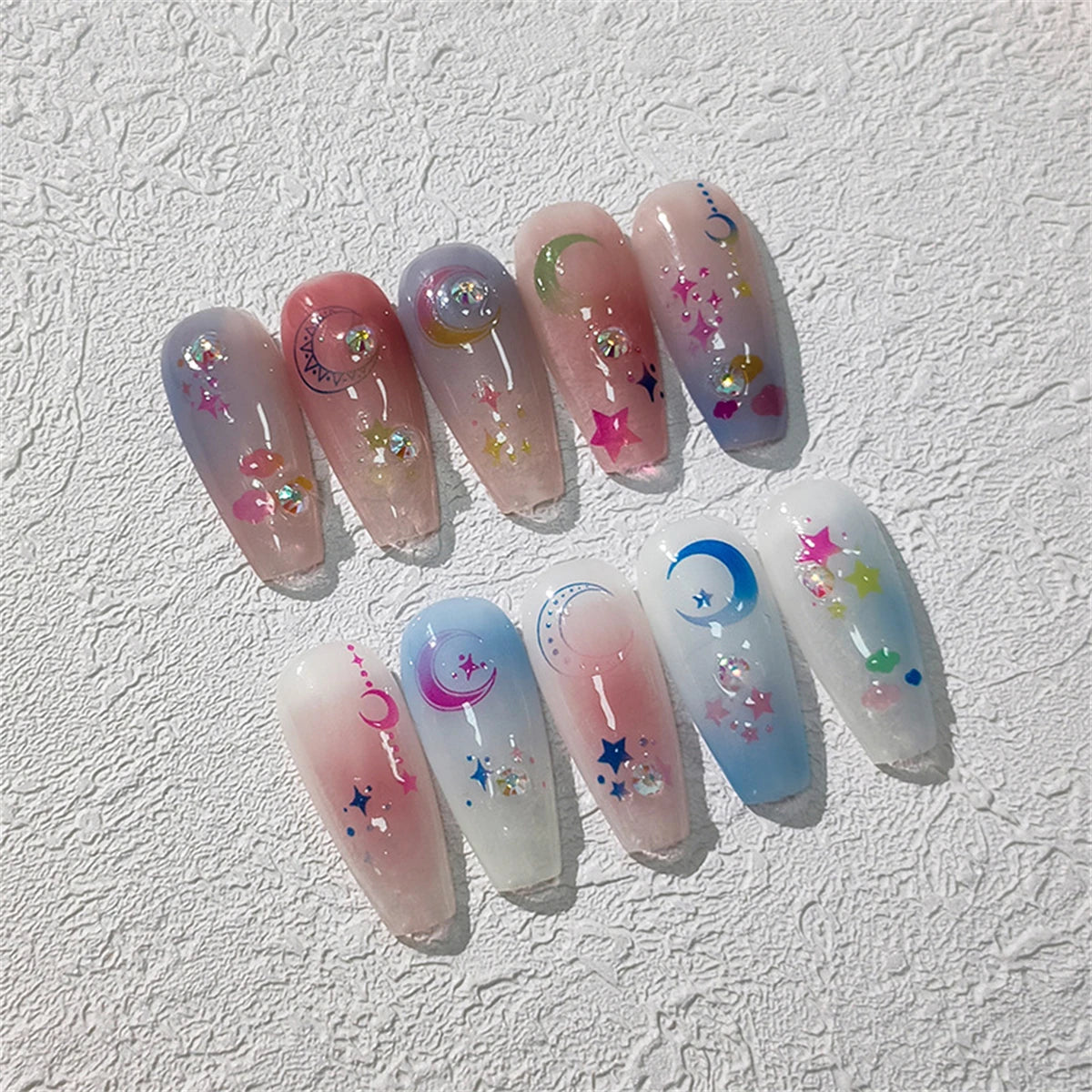 5D Jelly Star Moon Nail Stickers | Kawaii Gradient Nail Decals Nail Art Stickers QXL