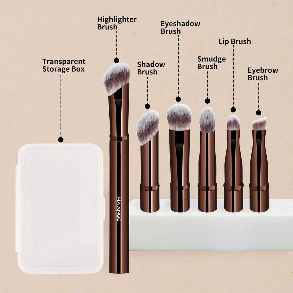 6-Piece Double-Ended Travel Makeup Brush Set with Box Makeup Brush Set QXL