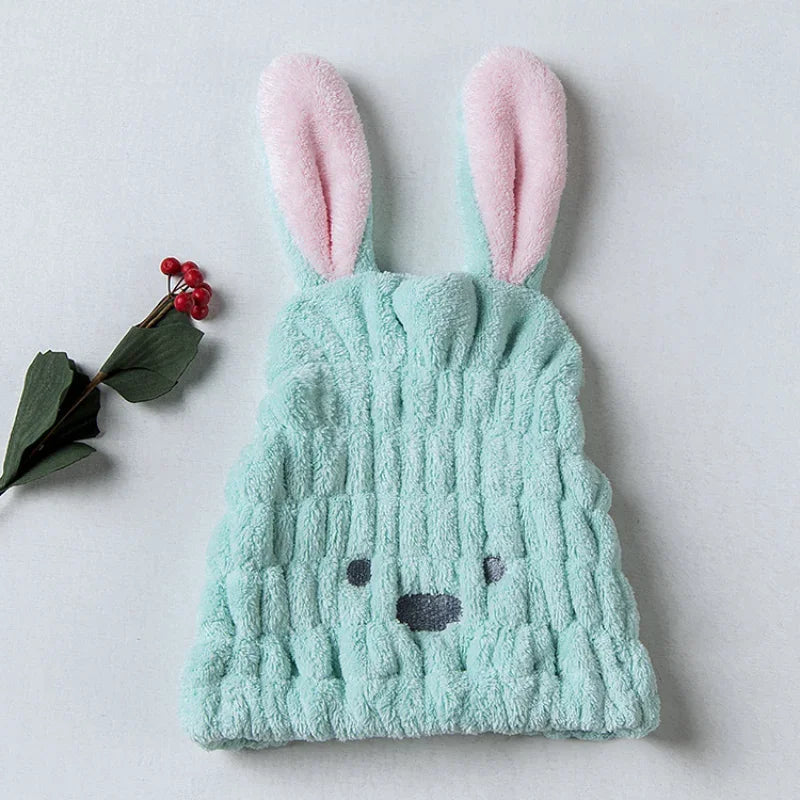 Coral Fleece Rabbit Ear Hair Drying Turban Cap | Ultra-Soft Hair Drying Turban QXL