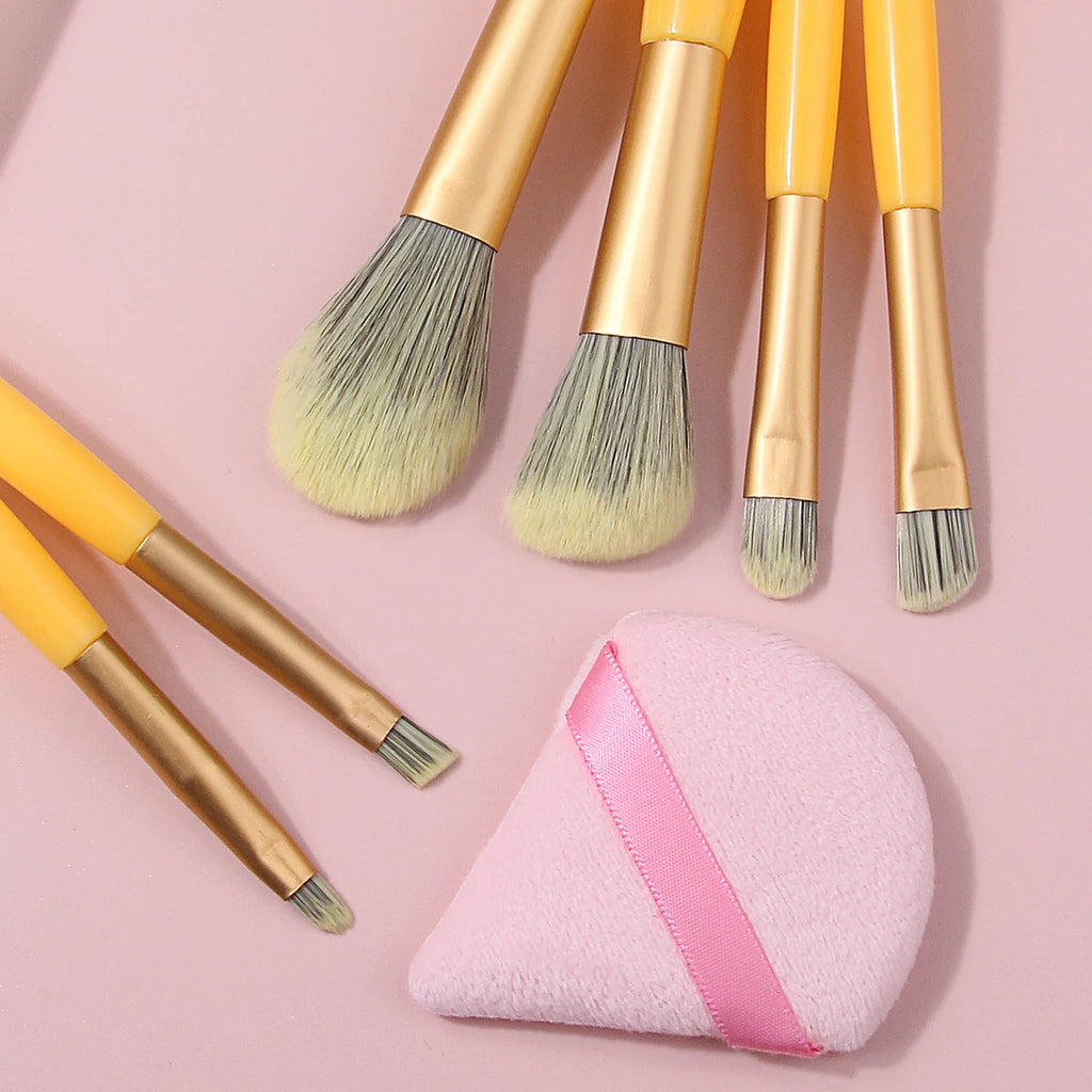 KOSSHOW 7-Piece Yellow Mini Makeup Brush Set | Nylon Bristles Makeup Brush Set QXL