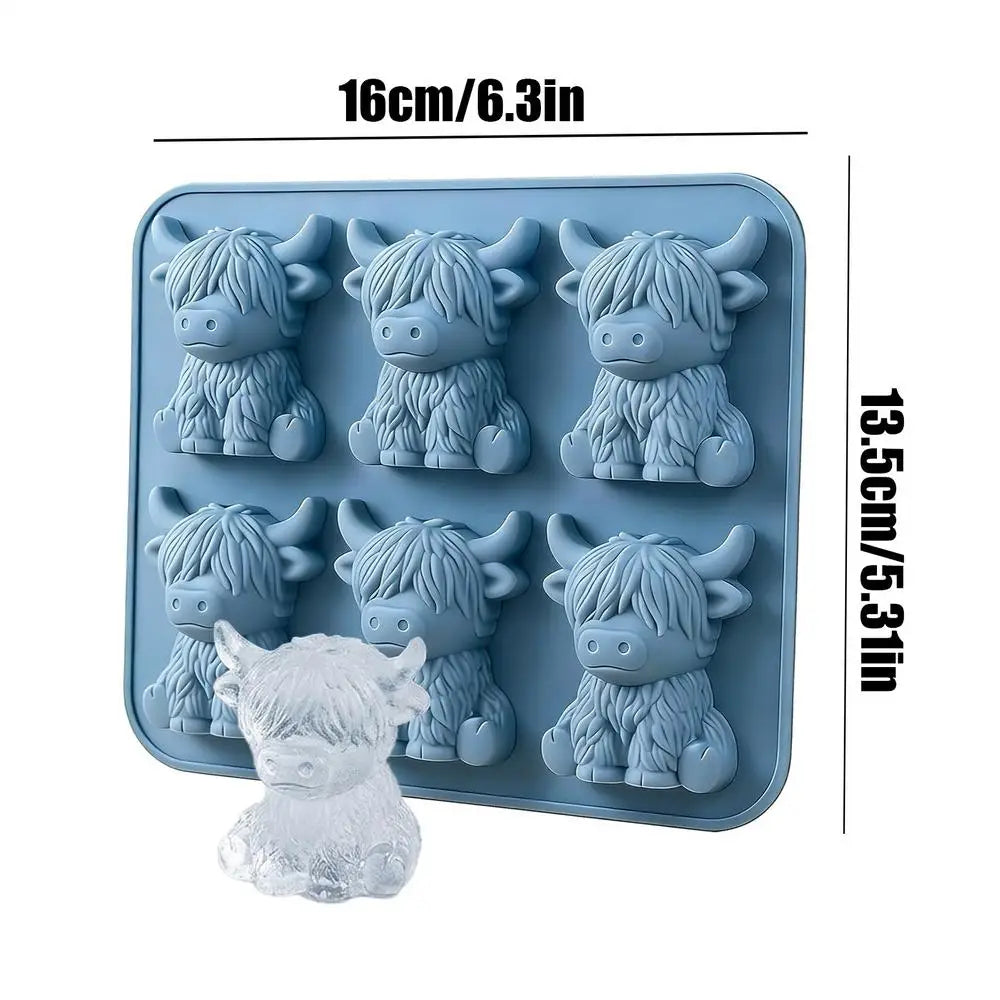 6-Cavity Cow Shaped Silicone Ice Mold for Cocktails & Whiskey Silicone Ice Mold QXL Blue