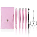 6-Piece Precision Tweezers Set – Curved Eyebrow & Scissors Kit Precision Tweezers Set QXL M240 Pink 6 pcs