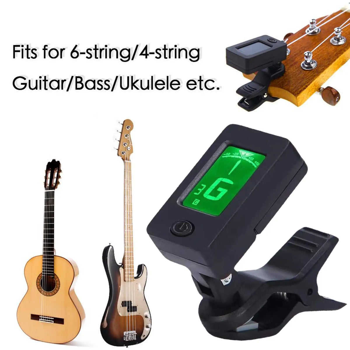 Clip-On Digital Guitar Tuner | LCD for Guitar, Bass & Ukulele Clip-On Guitar Tuner QXL