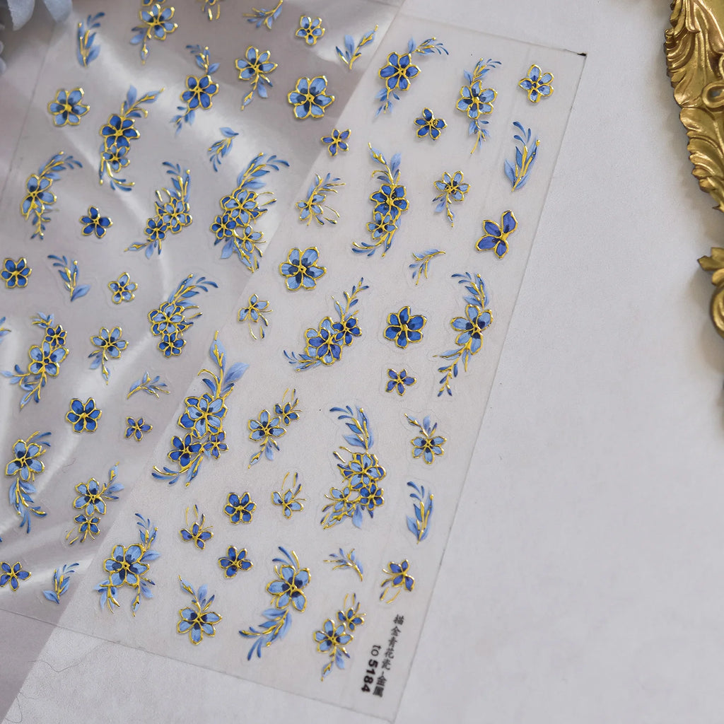 Oriental Porcelain 5D Nail Art Stickers – Gold Floral Decals Nail Art Stickers QXL TO5184