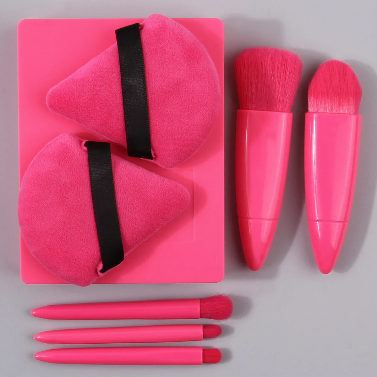 KOSSHOW 8-Pc Mini Travel Makeup Brush Set with Mirror Case Travel Makeup Brush Set QXL