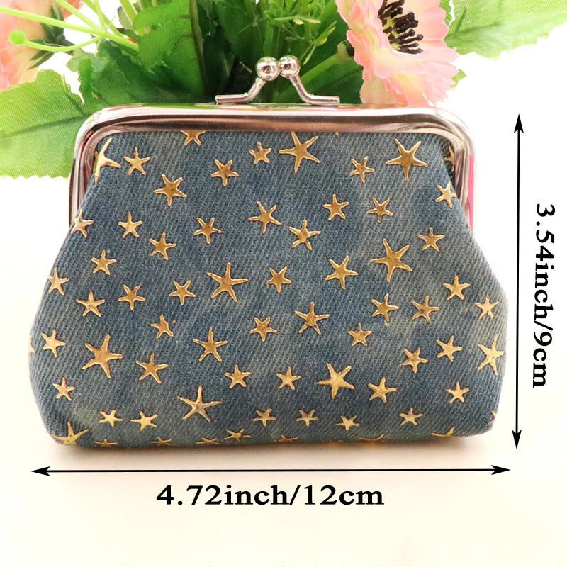 Vintage Kiss Lock Coin Purse | Star Print Canvas Women's Wallet Kiss Lock Coin Purse QXL
