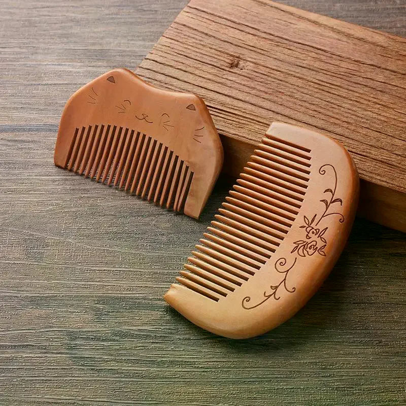 Anti-Static Peach Wood Hair Comb | Scalp Massage & Styling Wooden Hair Comb QXL