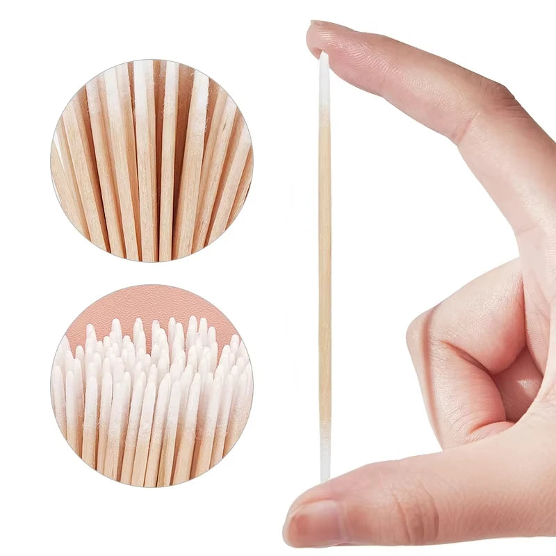 100-Pack Double-Ended Wooden Cotton Swabs – Nail & Lash Disposable Cotton Swabs QXL