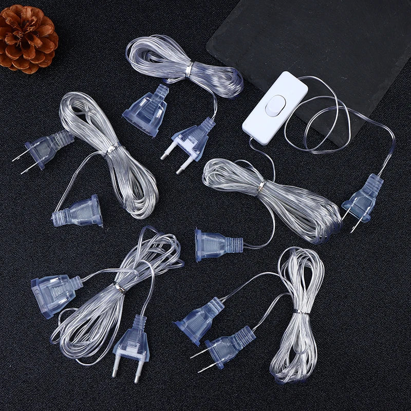 3M 5M Clear Extension Cord EU US Plug for LED String Lights Light Extension Cord QXL