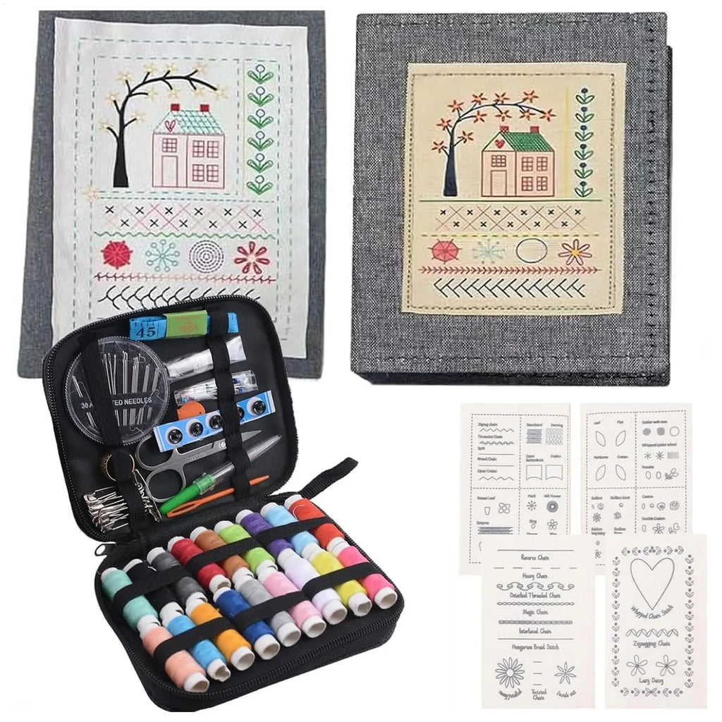 Embroidery Stitches Book Kit | Hoop, Threads & Needle Tools Embroidery Craft Kit QXL