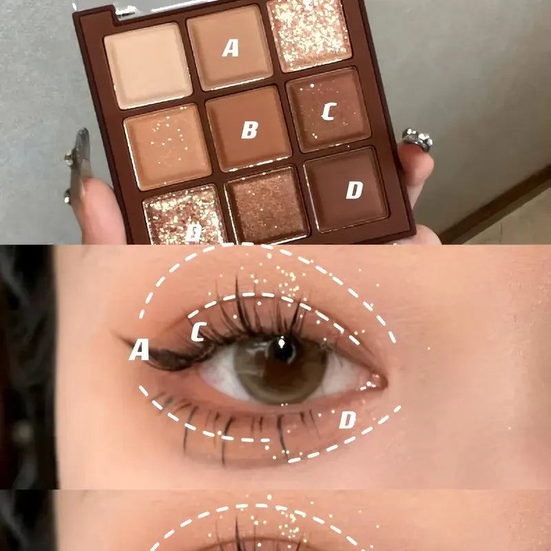 9-Color Chocolate Eyeshadow Palette | Earth Tones Matte & Glitter Eyeshadow Palette QXL