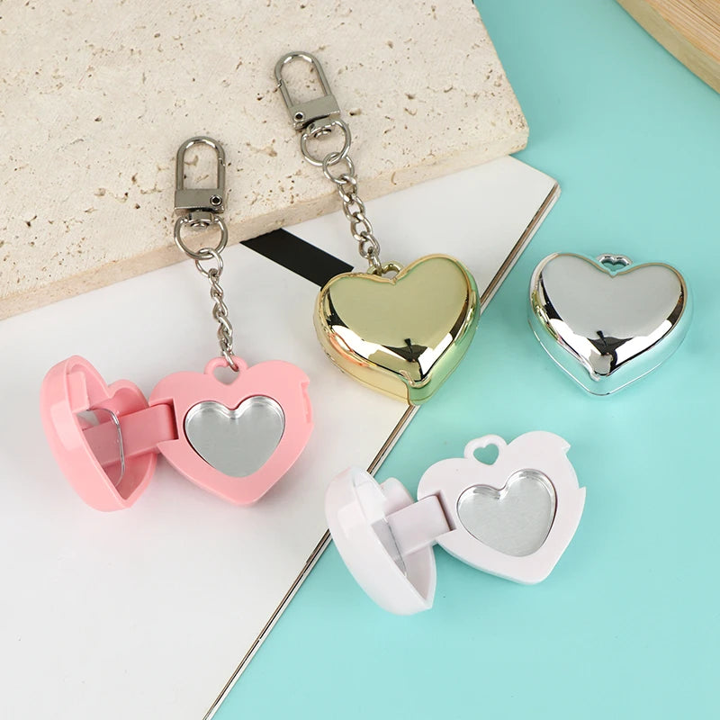 Heart-Shape Mini Empty Compact with Mirror & Keychain Empty Makeup Compact QXL