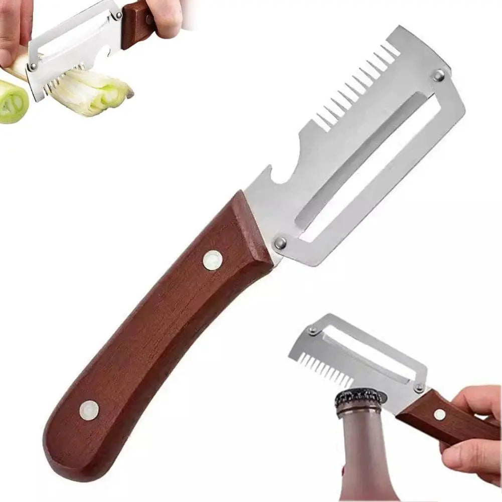 3-in-1 Scallion Shredder & Onion Slicer | Wooden Handle Kitchen Slicer Tool QXL
