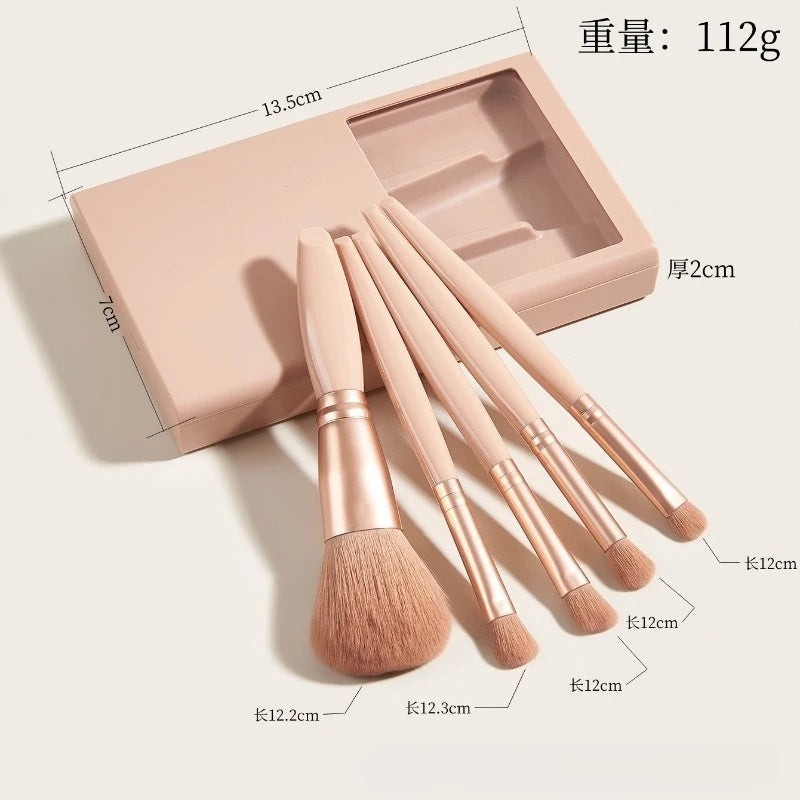 5-Pc Foldable Travel Makeup Brush Set with Mirror Travel Makeup Brush Set QXL