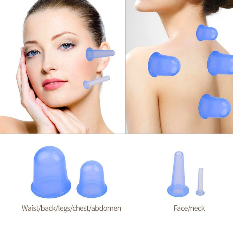 7-Piece Silicone Cupping Set | Vacuum Massage Cups 4 Sizes Silicone Cupping Set QXL
