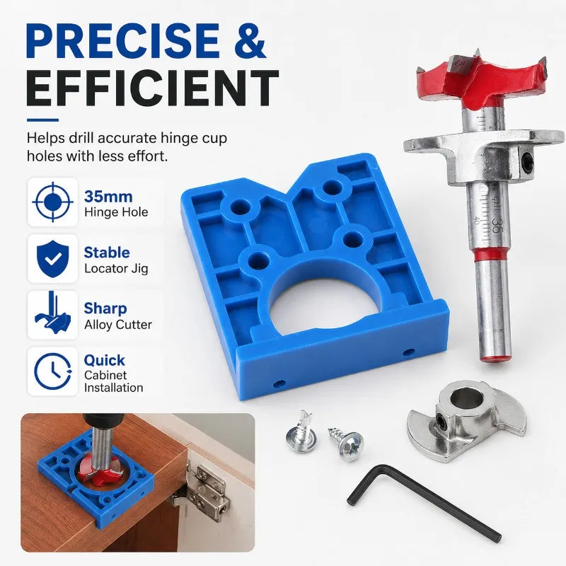 35mm Hinge Drilling Jig Set | Hole Locator & Boring Bit Hinge Drilling Jig QXL