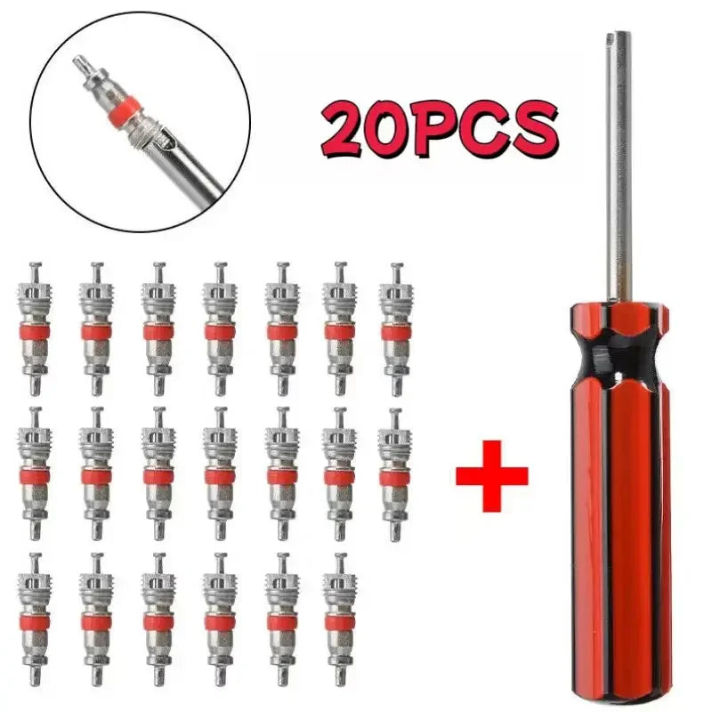 20-Pc Schrader Tire Valve Core Kit with Remover Tool Tire Valve Core Kit QXL 20PCS