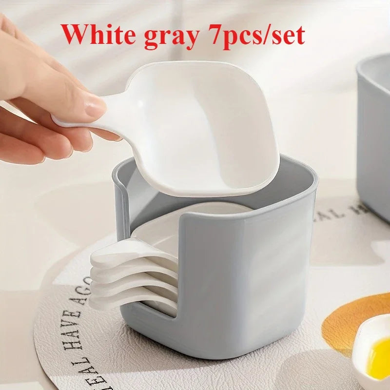 7-Piece Condiment Dish Set | Sauce Bowls & Spoon Rack Condiment Dish Set QXL White gray 7pcs