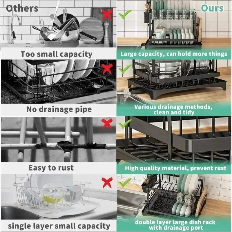 Metal 2-Tier Dish Drying Rack with Removable Drip Tray Dish Drying Rack QXL