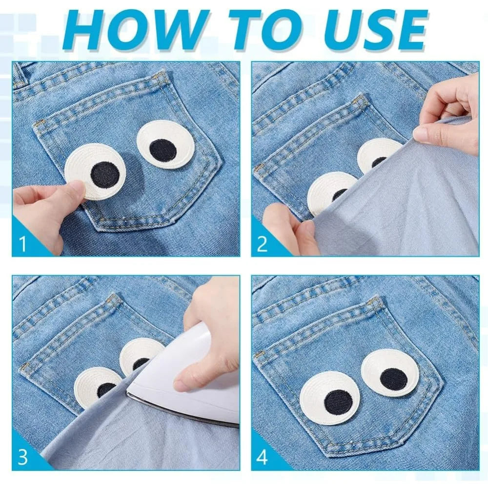 10-Pack Cartoon Eyeball Sew-On Embroidered Patches | DIY Appliqués Embroidered Sew-On Patches QXL