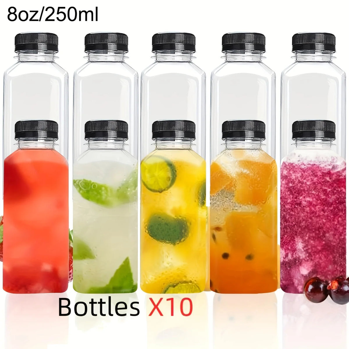 10-Pack Leak-Proof Clear Plastic Juice Bottles 150ml–500ml Plastic Drink Bottles QXL 10Pcs 250ml