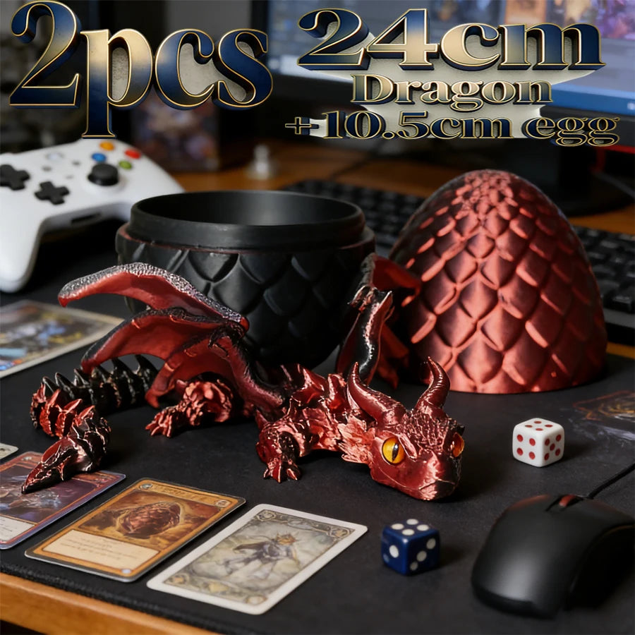 3D Printed Dragon Statue Set | Flexible Wings & Dragon Egg Fantasy Dragon Figurine QXL