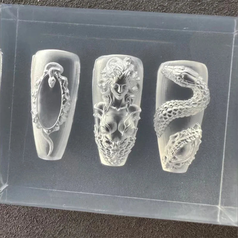3D Snake & Women Silicone Nail Art Mold | Relief Template Nail Art Mold QXL