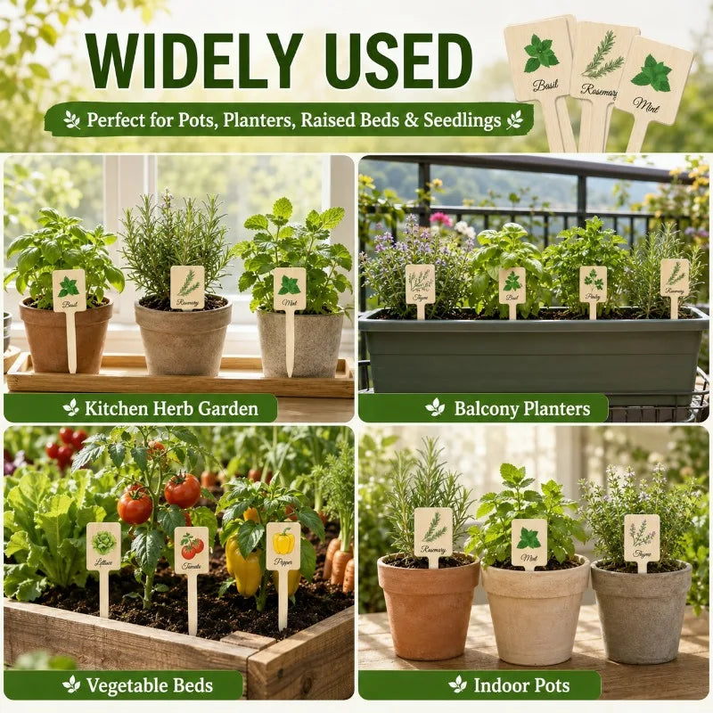 24-Pack Wooden Plant Labels | Herb & Garden Markers Garden Plant Markers QXL