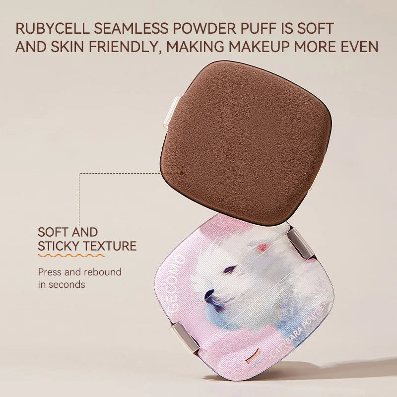 GECOMO Traceless Powder Puff Case with Mirror & Brush Powder Puff Compact QXL