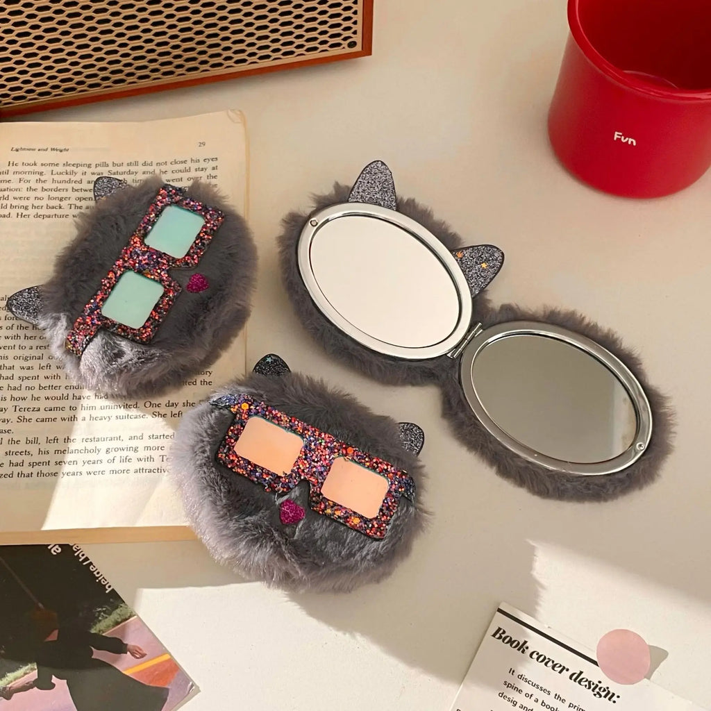Cartoon Cat Double-Sided Folding Compact Mirror | 2x Magnify Compact Pocket Mirror QXL