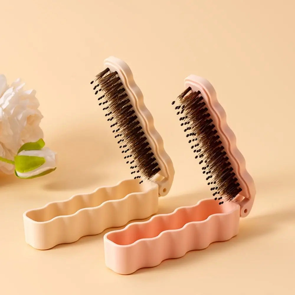 Foldable Boar Bristle Hair Brush – Anti-Static Travel Comb Foldable Hair Brush QXL