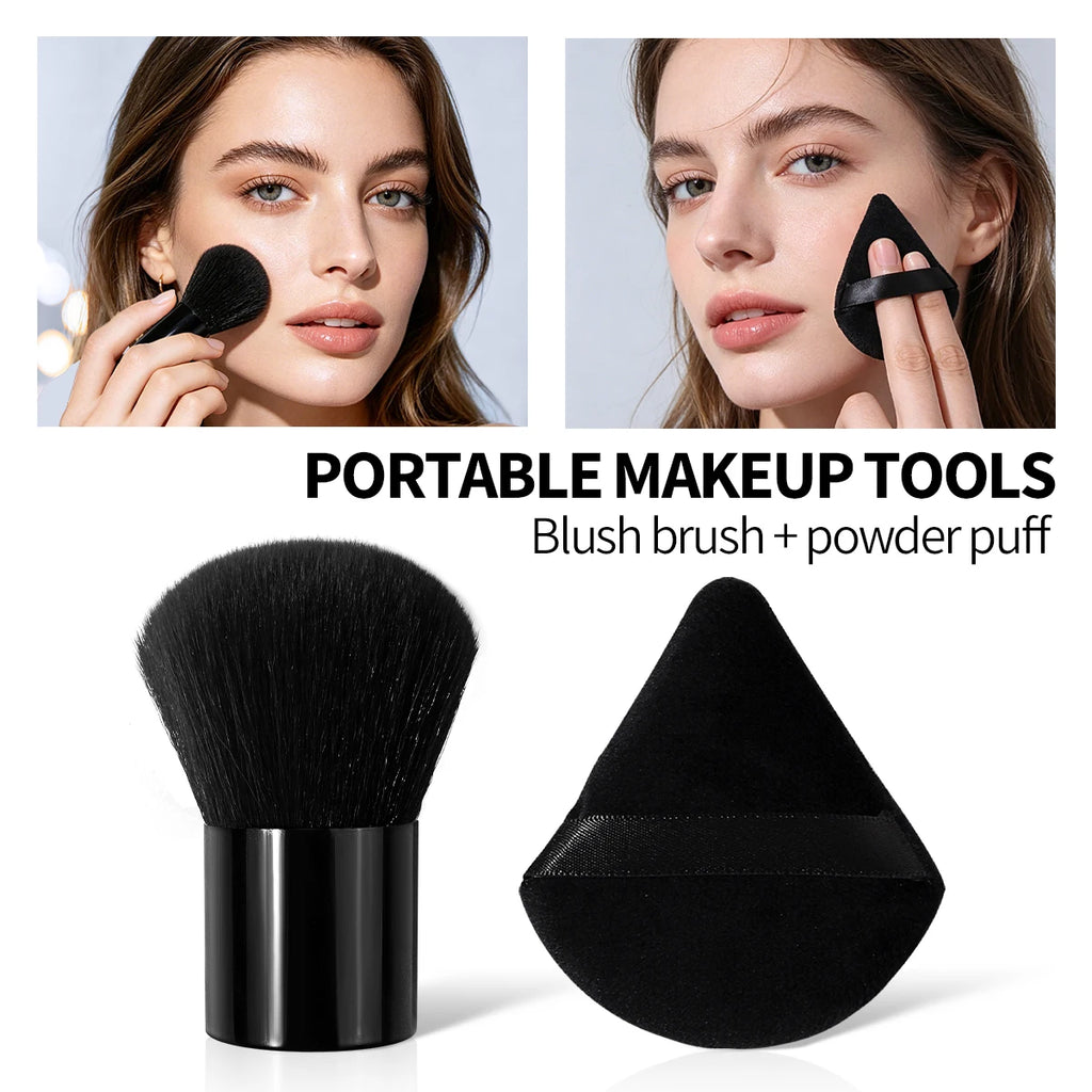 KOSSHOW 2-Pc Powder Brush & Puff Set – Blush & Bronzer Makeup Brush Set QXL black