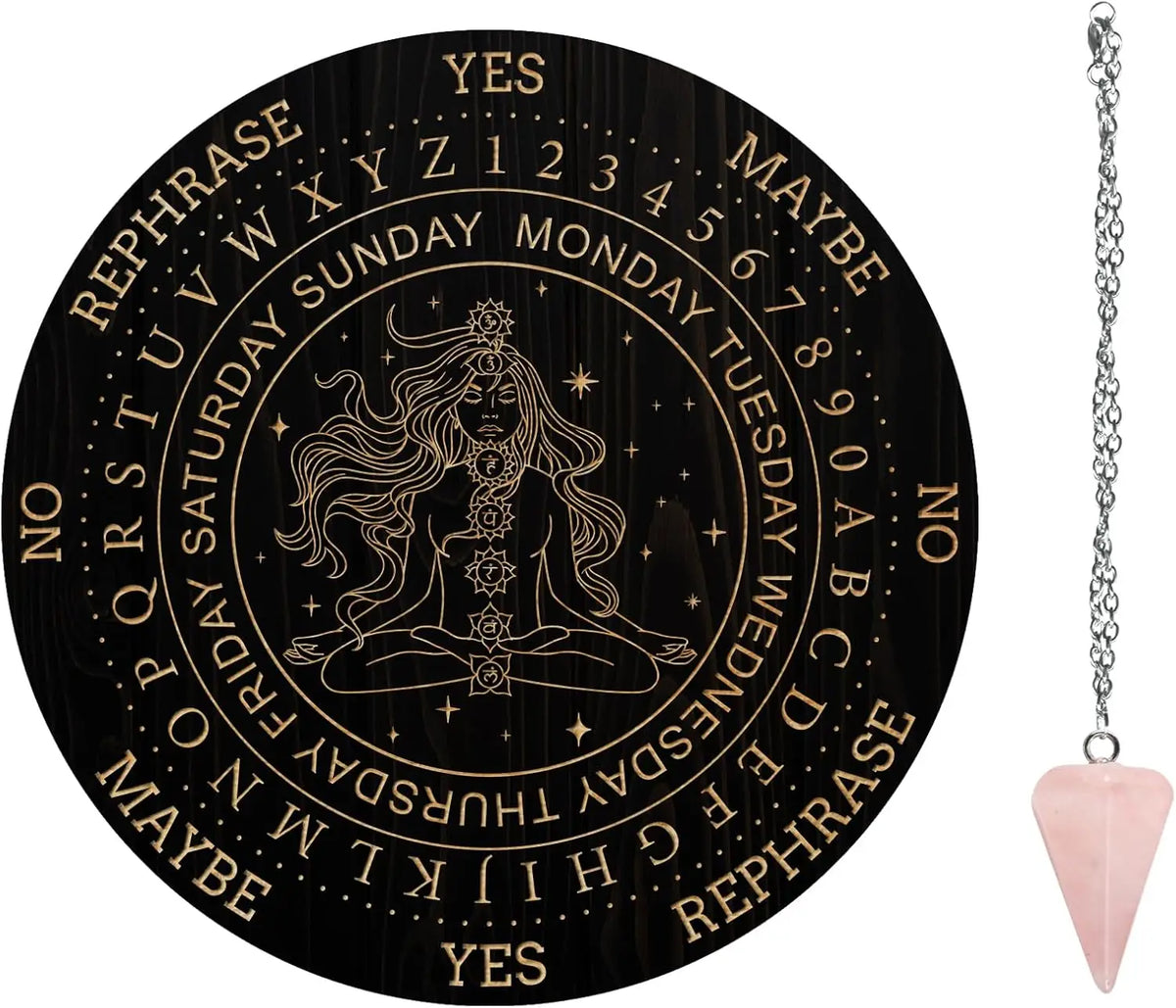 Wooden Pendulum Board Set & Rose Quartz Crystal Pendulum Divination Board Set QXL AECH04-12305