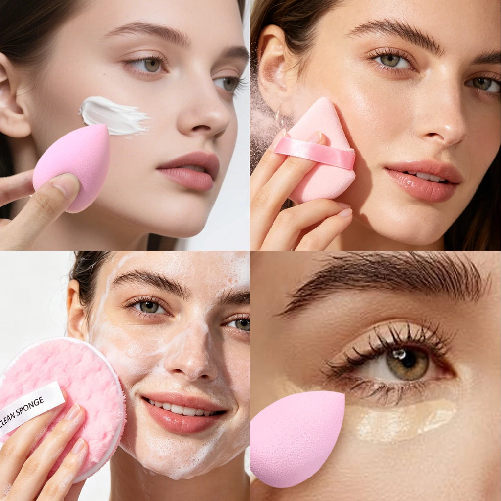 KOSSHOW 6-Pc Makeup Sponge Kit | Velour Puff & Remover Pad Makeup Sponge Kit QXL