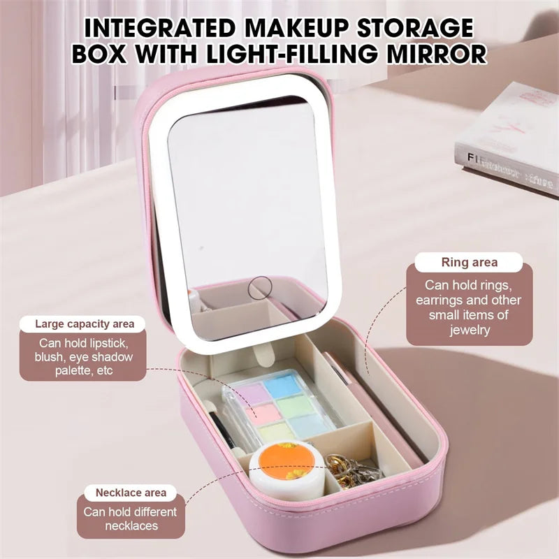 Portable Makeup Storage Box with LED Mirror | 3 Light Modes Makeup Storage Case QXL