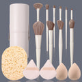 16-Pc Makeup Brush Set with Holder, Sponge & Powder Puff Makeup Brush Set QXL Ivory