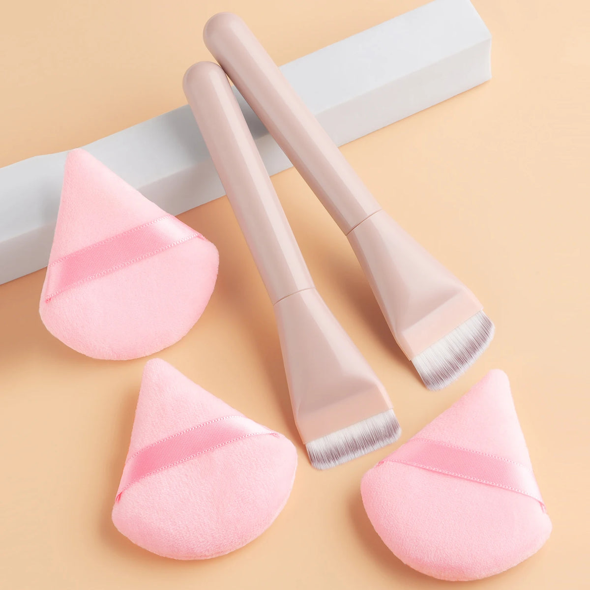 5-Pc Foundation Brush & Triangle Powder Puff Set | Ronshadow Makeup Brush Set QXL